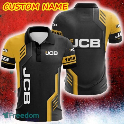 Custom Name JCB Logo Car Truck And Motorcycle Polka Dot Leather 3D Polo Shirt - Custom Name JCB Logo Car Truck And Motorcycle Polka Dot Leather 3D Polo Shirt