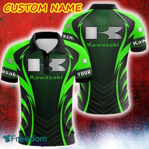 Custom Name Kawasaki Logo Car Truck And Motorcycle Polka Dot Leather 3D Polo Shirt - Custom Name Kawasaki Logo Car Truck And Motorcycle Polka Dot Leather 3D Polo Shirt