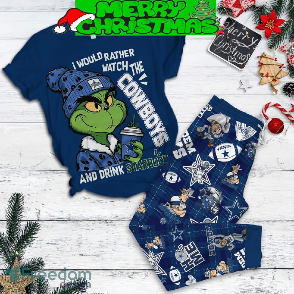 Dallas Cowboys Grinch Drink Starbucks Fleece Pajamas Set Christmas For Family image Dallas Cowboys Grinch Drink Starbucks Fleece Pajamas Set Christmas For Family - Dallas Cowboys Grinch Drink Starbucks Fleece Pajamas Set-1
