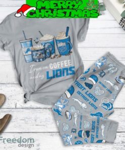 Detroit Lions Run On Coffee Fan Love Fleece Pajamas Set Grey Full Print Christmas For Women