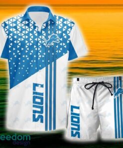 Detroit Lions Triangle Abstract Pattern Hawaii Shirt and Shorts Summer For Beach Fans