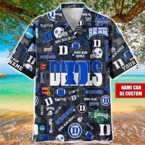 Duke Blue Devils Logo Hawaiian Shirt For Fans Trending Beach Shirt Custom Name Product Photo 1