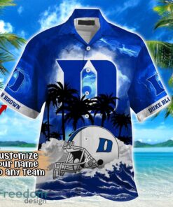 Duke Blue Devils NCAA Hawaiian Shirt Coconut Tree Waves Beach Hawaii Shirt Custom Name For Fans Product Photo 2