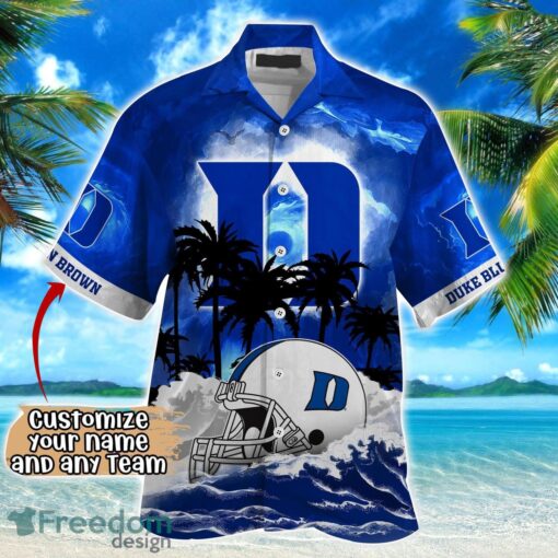 Duke Blue Devils NCAA Hawaiian Shirt Coconut Tree Waves Beach Hawaii Shirt Custom Name For Fans Product Photo 2