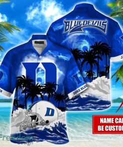 Duke Blue Devils NCAA Hawaiian Shirt Coconut Tree Waves Beach Hawaii Shirt Custom Name For Fans Product Photo 1