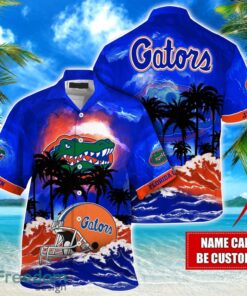 Florida Gators NCAA Hawaiian Shirt Coconut Tree Waves Beach Hawaii Shirt Custom Name For Fans