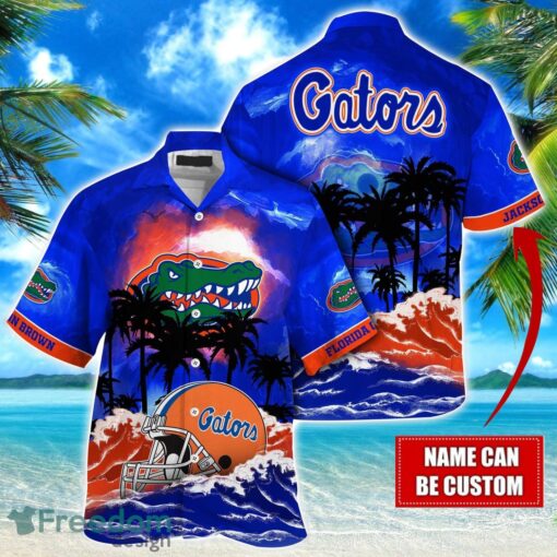 Florida Gators NCAA Hawaiian Shirt Coconut Tree Waves Beach Hawaii Shirt Custom Name For Fans Product Photo 1