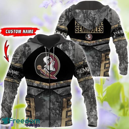 Florida State Seminoles Grey Black Hunting AOP T-Shirt Hoodie Sweatshirt Zip Hoodie Custom Name Product Photo 4