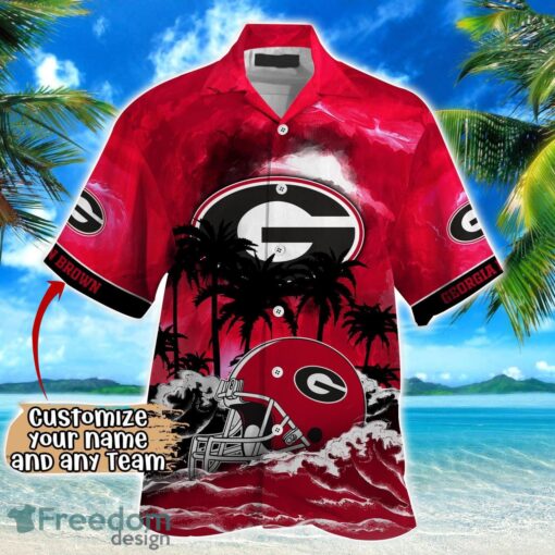 Georgia Bulldogs NCAA Hawaiian Shirt Coconut Tree Waves Beach Hawaii Shirt Custom Name For Fans Product Photo 2