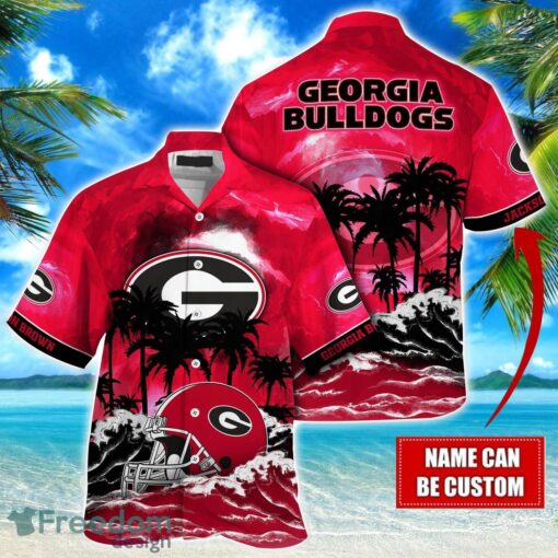 Georgia Bulldogs NCAA Hawaiian Shirt Coconut Tree Waves Beach Hawaii Shirt Custom Name For Fans Product Photo 1