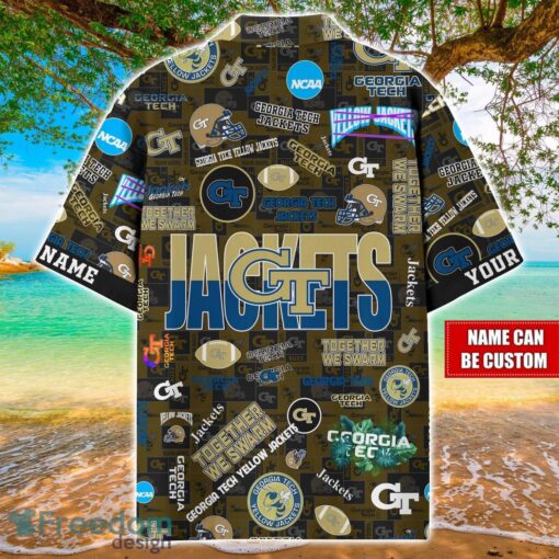 Georgia Tech Yellow Jackets Logo Hawaiian Shirt For Fans Trending Beach Shirt Custom Name Product Photo 2