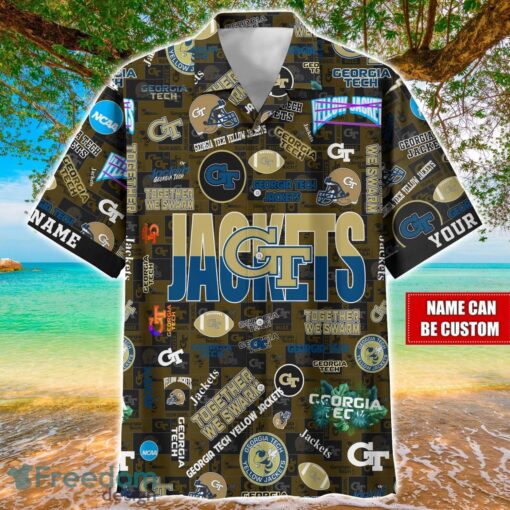 Georgia Tech Yellow Jackets Logo Hawaiian Shirt For Fans Trending Beach Shirt Custom Name Product Photo 1