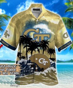 Georgia Tech Yellow Jackets NCAA Hawaiian Shirt Coconut Tree Waves Beach Hawaii Shirt Custom Name For Fans Product Photo 2