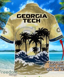 Georgia Tech Yellow Jackets NCAA Hawaiian Shirt Coconut Tree Waves Beach Hawaii Shirt Custom Name For Fans Product Photo 3