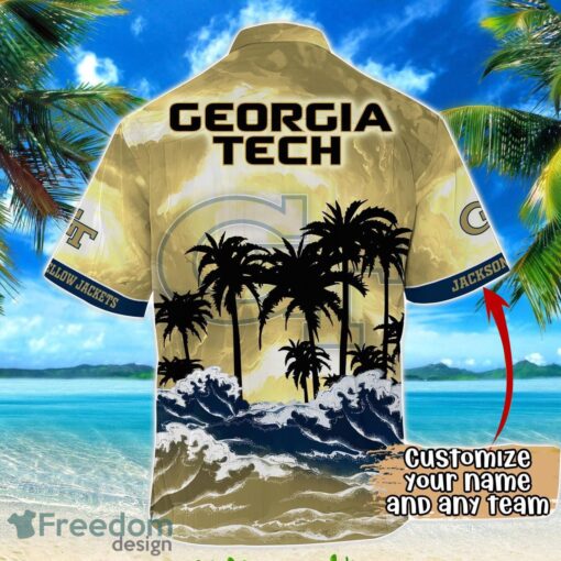 Georgia Tech Yellow Jackets NCAA Hawaiian Shirt Coconut Tree Waves Beach Hawaii Shirt Custom Name For Fans Product Photo 3