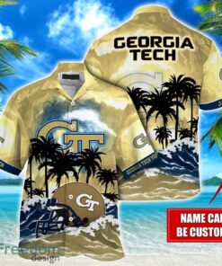 Georgia Tech Yellow Jackets NCAA Hawaiian Shirt Coconut Tree Waves Beach Hawaii Shirt Custom Name For Fans