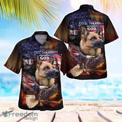 German Shepherd One Nation Under God 3D Summer Aloha Hawaiian Shirt Product Photo 1