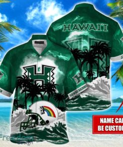 Hawaii Rainbow Warriors NCAA Hawaiian Shirt Coconut Tree Waves Beach Hawaii Shirt Custom Name For Fans