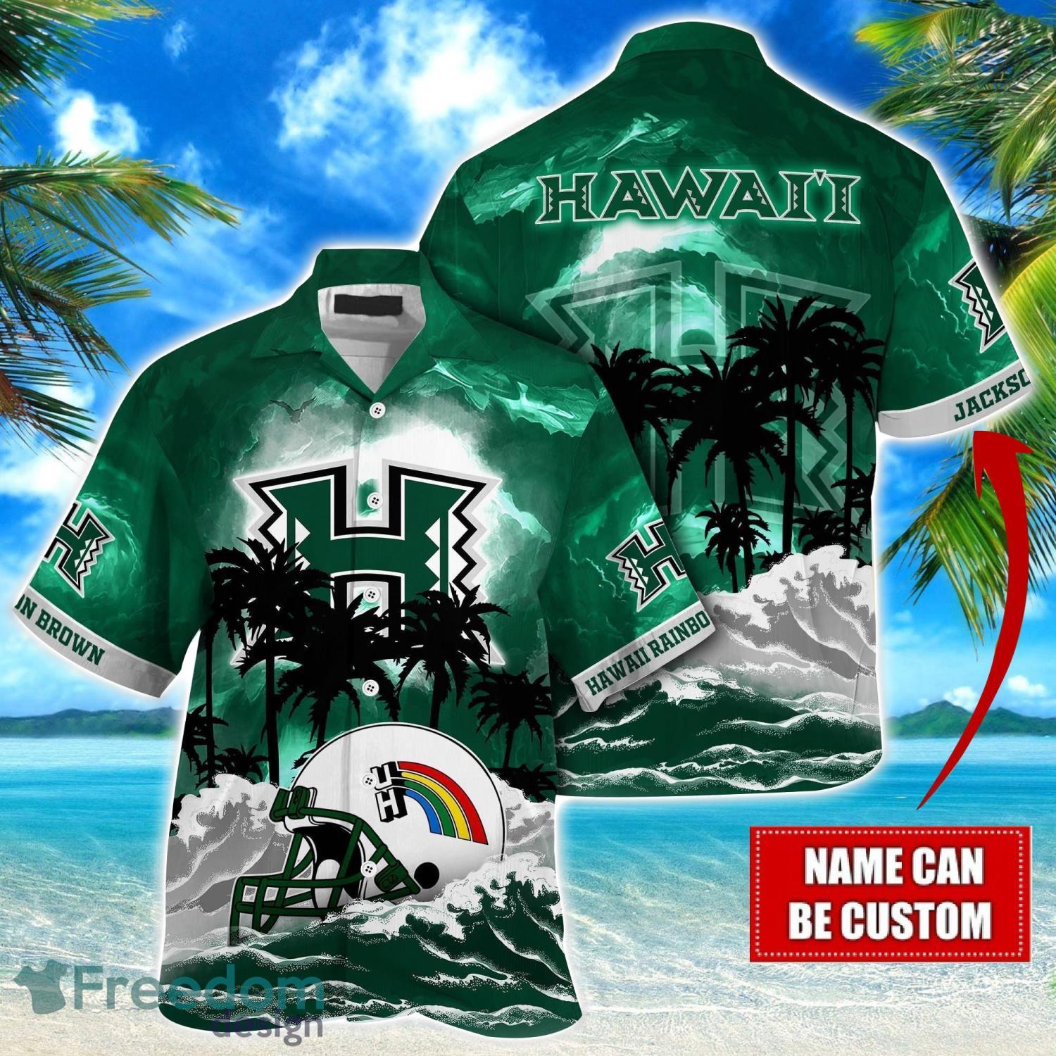 Hawaii Rainbow Warriors NCAA Hawaiian Shirt Coconut Tree Waves Beach Hawaii Shirt Custom Name For Fans image Hawaii Rainbow Warriors NCAA Hawaiian Shirt Coconut Tree Waves Beach Hawaii Shirt Custom Name For Fans Product Photo 1