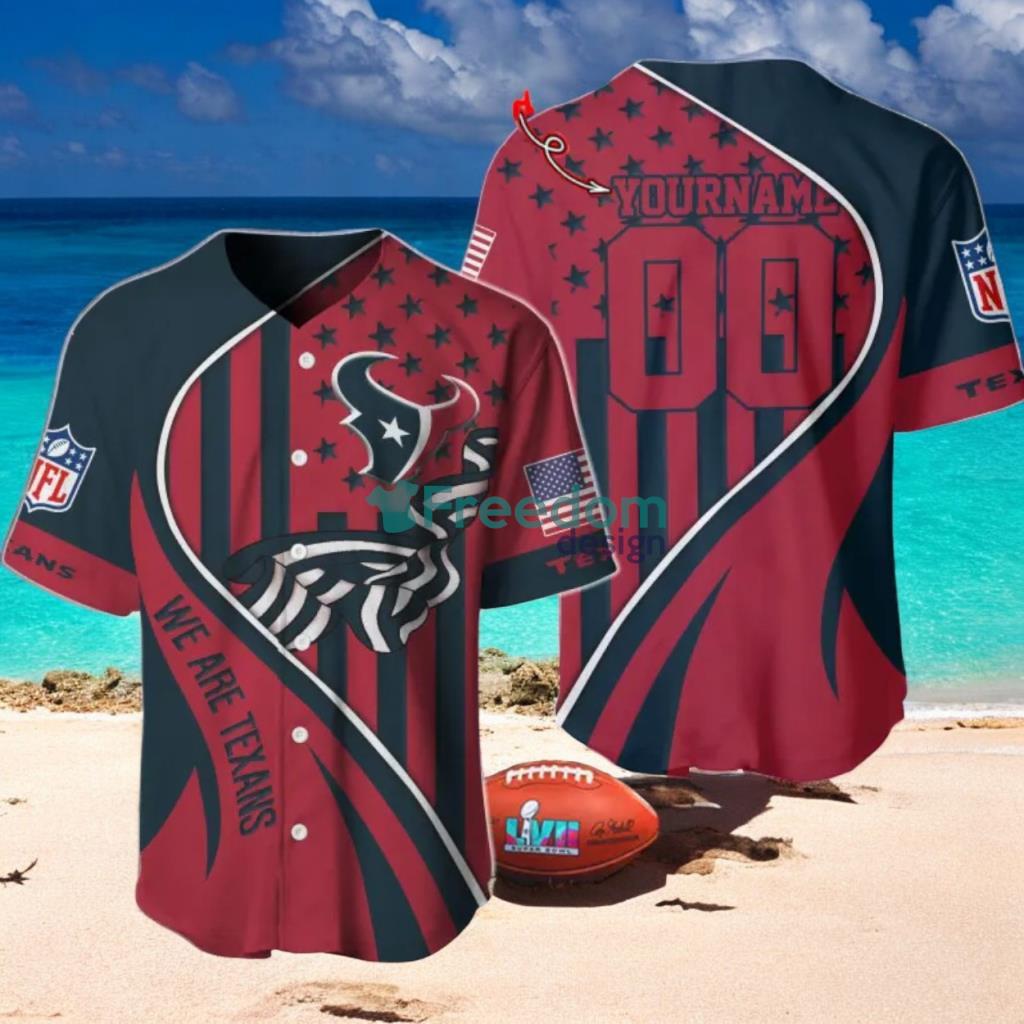 Houston Texans Custom Name And Number Slogan Baseball Jersey Shirt image Houston Texans Custom Name And Number Slogan Baseball Jersey Shirt Product Photo 1