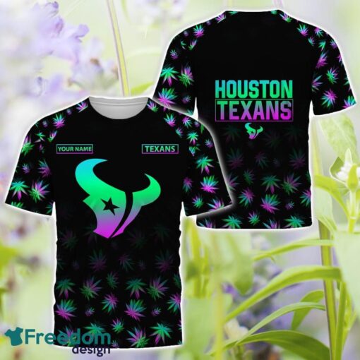 Houston Texans Weed pattern All Over Printed 3D T-Shirt Hoodie Sweatshirt Custom Name Product Photo 3