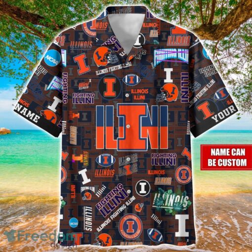 Illinois Fighting Illini Logo Hawaiian Shirt For Fans Trending Beach Shirt Custom Name Product Photo 1