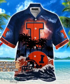 Illinois Fighting Illini NCAA Hawaiian Shirt Coconut Tree Waves Beach Hawaii Shirt Custom Name For Fans Product Photo 2