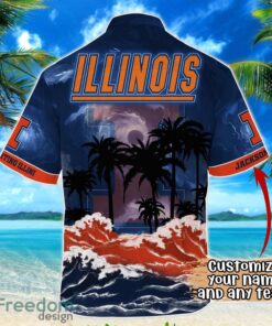 Illinois Fighting Illini NCAA Hawaiian Shirt Coconut Tree Waves Beach Hawaii Shirt Custom Name For Fans Product Photo 3