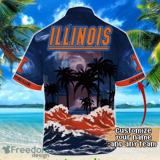 Illinois Fighting Illini NCAA Hawaiian Shirt Coconut Tree Waves Beach Hawaii Shirt Custom Name For Fans Product Photo 3