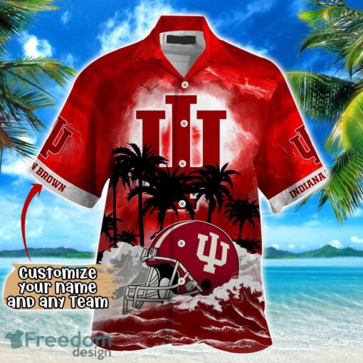 Indiana Hoosiers NCAA Hawaiian Shirt Coconut Tree Waves Beach Hawaii Shirt Custom Name For Fans Product Photo 2