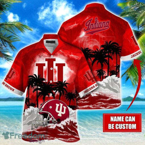 Indiana Hoosiers NCAA Hawaiian Shirt Coconut Tree Waves Beach Hawaii Shirt Custom Name For Fans Product Photo 1