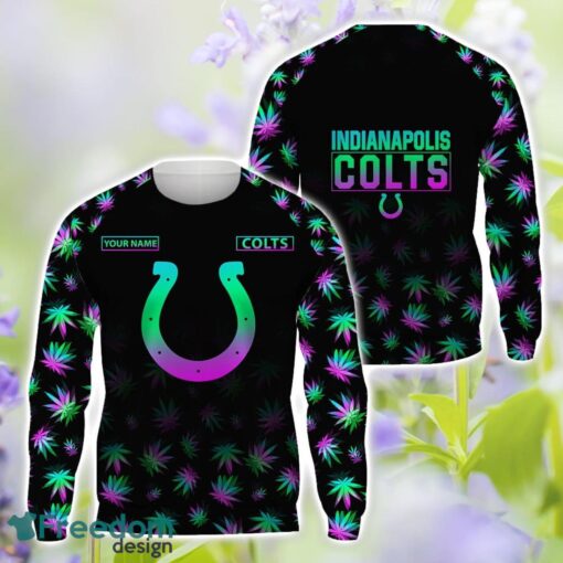 Indianapolis Colts Weed pattern All Over Printed 3D T-Shirt Hoodie Sweatshirt Custom Name Product Photo 2