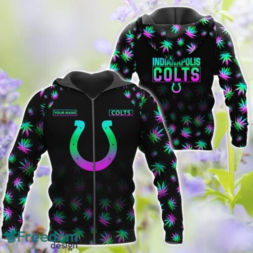 Indianapolis Colts Weed pattern All Over Printed 3D T-Shirt Hoodie Sweatshirt Custom Name Product Photo 4