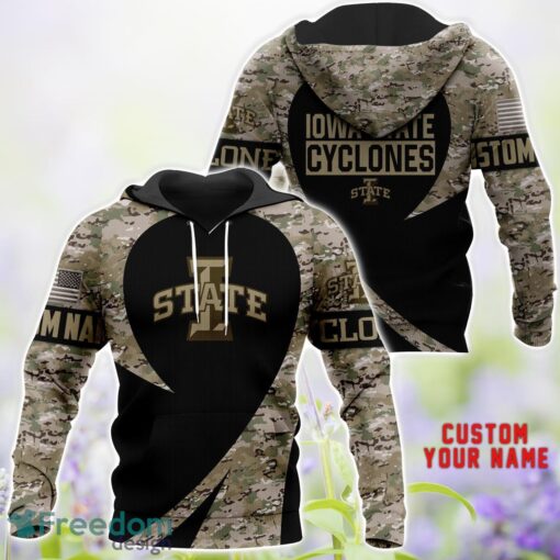 Iowa State Cyclones AOP Hoodie T-Shirt Sweatshirt Camo Pattern Veteran Custom Name Gift For Father's day Product Photo 1