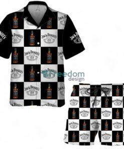 Jack Daniel’s Gingham Tropical Hawaiian Shirt And Shorts Set