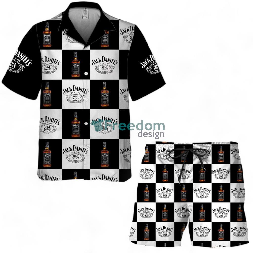 Jack Daniel's Gingham Tropical Hawaiian Shirt And Shorts Set image Jack Daniel's Gingham Tropical Hawaiian Shirt And Shorts Set
