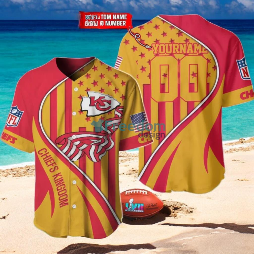 Kansas City Chiefs Custom Name And Number Slogan Baseball Jersey Shirt image Kansas City Chiefs Custom Name And Number Slogan Baseball Jersey Shirt Product Photo 1