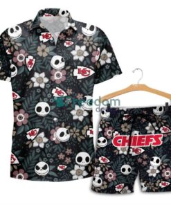 Kansas City Chiefs Cute Skeleton Pattern Hawaii Shirt and Shorts Summer Black