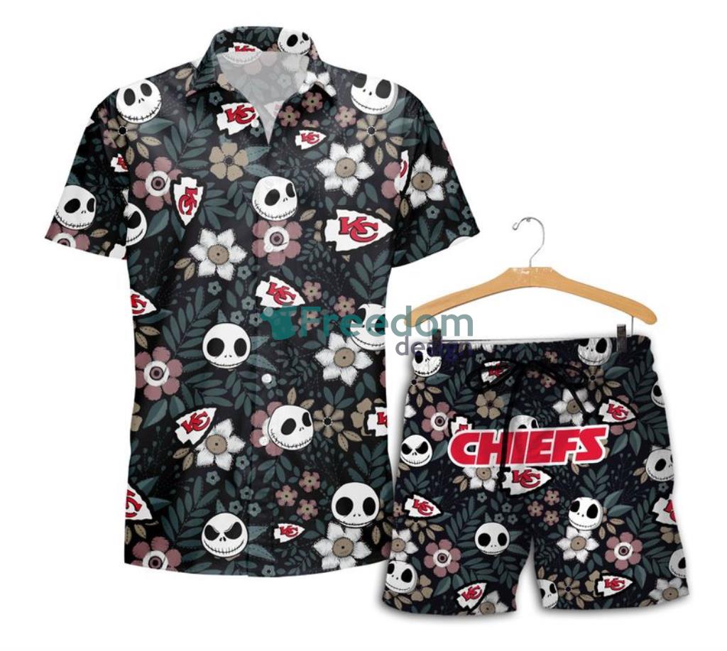 Kansas City Chiefs Cute Skeleton Pattern Hawaii Shirt and Shorts Summer Black image Kansas City Chiefs Cute Skeleton Pattern Hawaii Shirt and Shorts Summer Black Product Photo 1