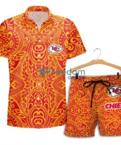 Kansas City Chiefs Hawaiian Tribal Pattern Hawaii Shirt and Shorts Summer Orange