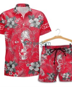 Kansas City Chiefs Skull Tropical Aloha Flower Hawaii Shirt and Shorts Summer