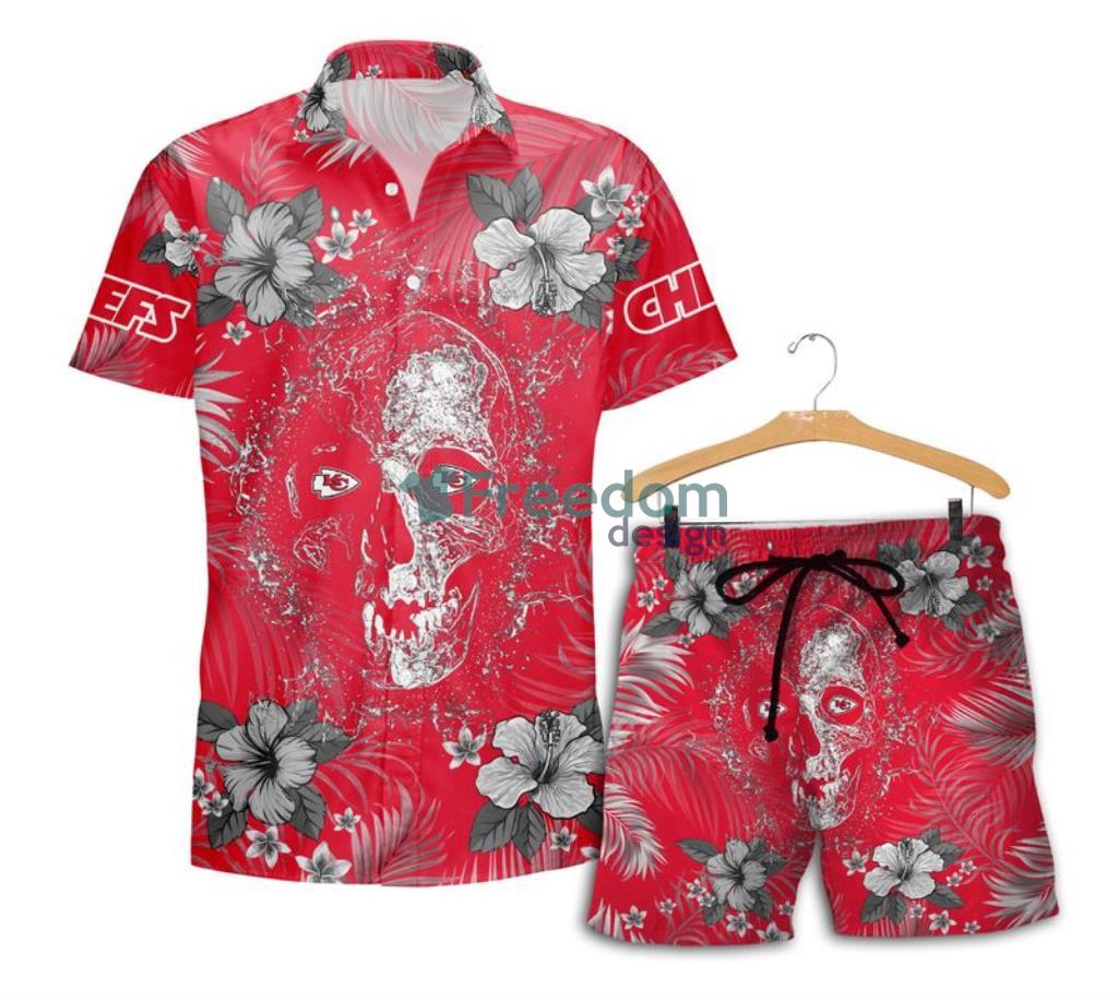 Kansas City Chiefs Skull Tropical Aloha Flower Hawaii Shirt and Shorts Summer image Kansas City Chiefs Skull Tropical Aloha Flower Hawaii Shirt and Shorts Summer Product Photo 1