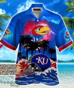 Kansas Jayhawks NCAA Hawaiian Shirt Coconut Tree Waves Beach Hawaii Shirt Custom Name For Fans Product Photo 2