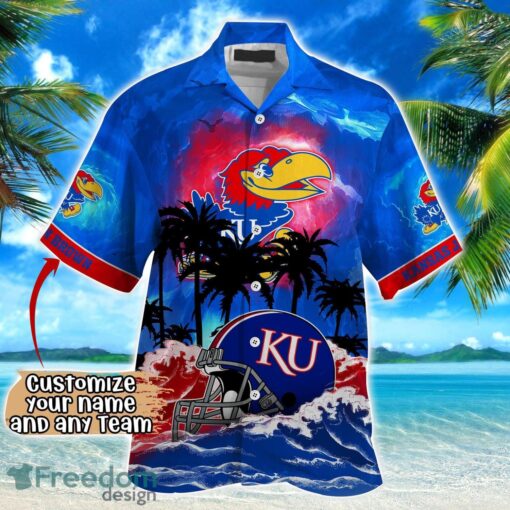 Kansas Jayhawks NCAA Hawaiian Shirt Coconut Tree Waves Beach Hawaii Shirt Custom Name For Fans Product Photo 2