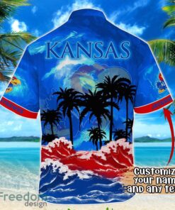 Kansas Jayhawks NCAA Hawaiian Shirt Coconut Tree Waves Beach Hawaii Shirt Custom Name For Fans Product Photo 3