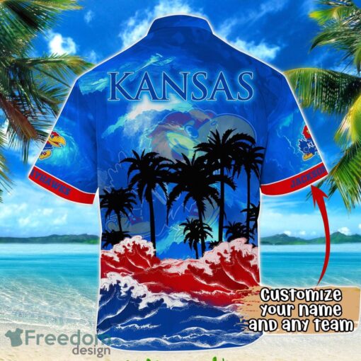 Kansas Jayhawks NCAA Hawaiian Shirt Coconut Tree Waves Beach Hawaii Shirt Custom Name For Fans Product Photo 3