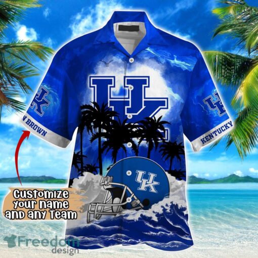 Kentucky Wildcats NCAA Hawaiian Shirt Coconut Tree Waves Beach Hawaii Shirt Custom Name For Fans Product Photo 2