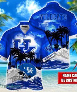 Kentucky Wildcats NCAA Hawaiian Shirt Coconut Tree Waves Beach Hawaii Shirt Custom Name For Fans