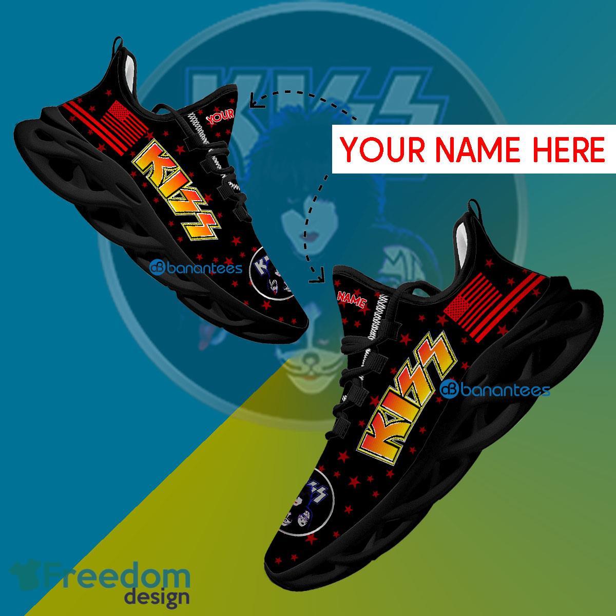 KISS Band Sport Sneaker Impression Custom Name Gift Max Soul Shoes USA Flag Star New For Fans - KISS Band Running Shoes New Trending Personalized Photo 1