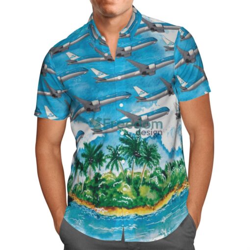 KLM Royal Dutch Airlines Boeing 787-10 Dreamliner Hawaiian Shirt Blue Shirt Product Photo 2